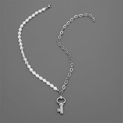 Pearl & Silver-Plated Key Pendant Necklace