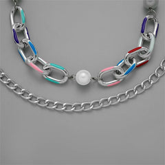 Pearl & Silver-Plated Curb Chain Necklace Set