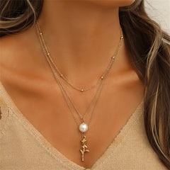 Pearl & 18K Gold-Plated Rose Layered Pendant Necklace