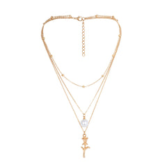 Pearl & 18K Gold-Plated Rose Layered Pendant Necklace