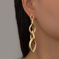 Elegant 18K gold-plated chain drop earrings featuring a stunning large oval design for a sophisticated look.