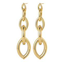 Stunning 18K gold-plated chain drop earrings with a bold oval shape, perfect for adding elegance to any outfit.