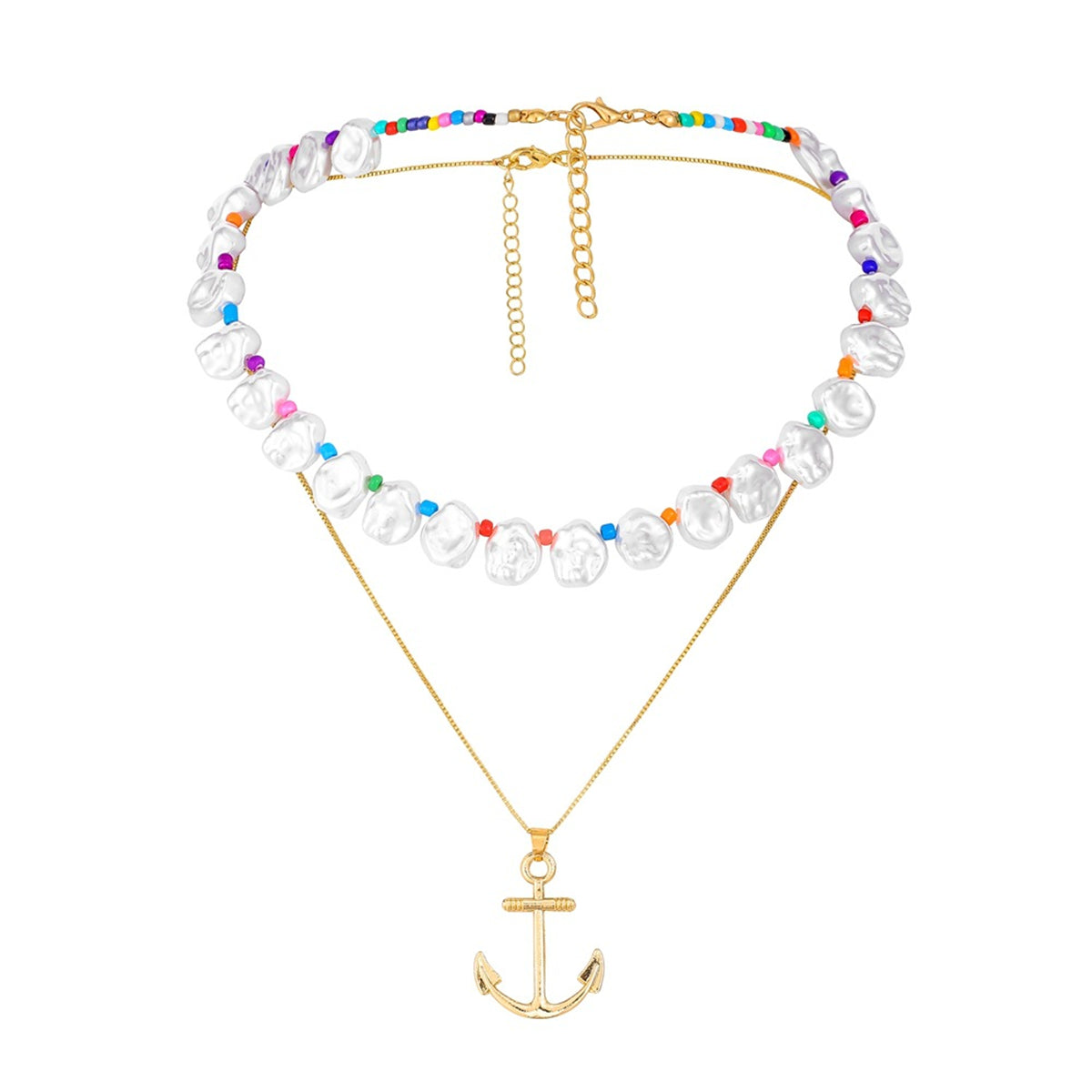 Multicolor Howlite & Pearl 18K Gold-Plated Anchor Pendant Necklace Set