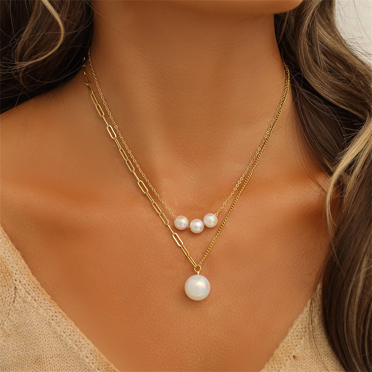 Pearl & 18K Gold-Plated Layered Pendant Necklace