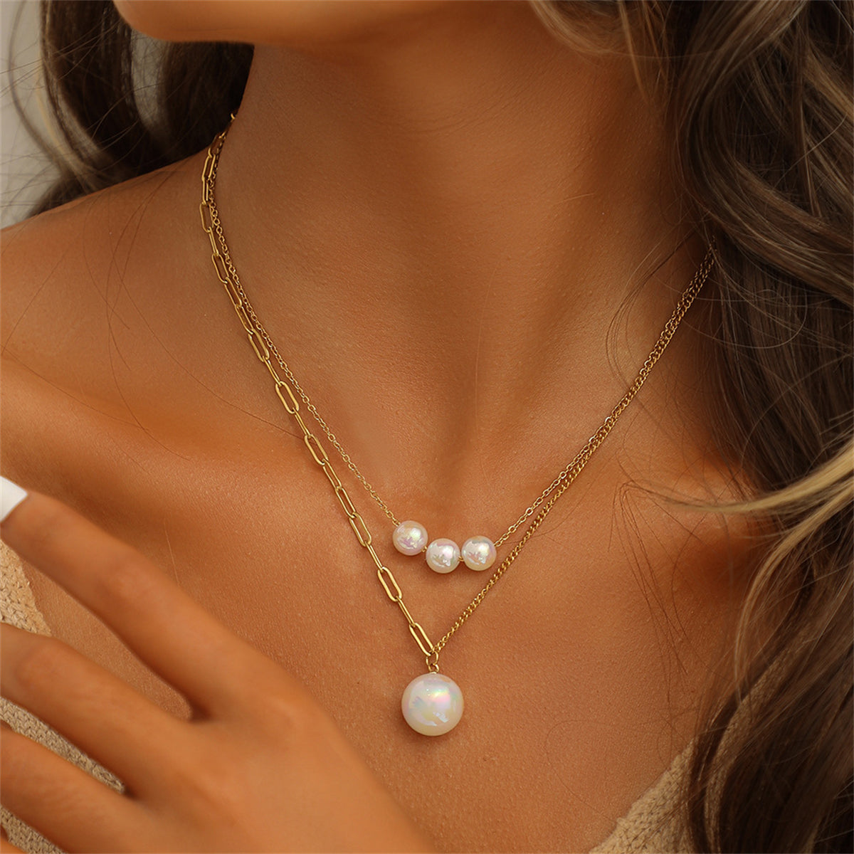 Pearl & 18K Gold-Plated Layered Pendant Necklace