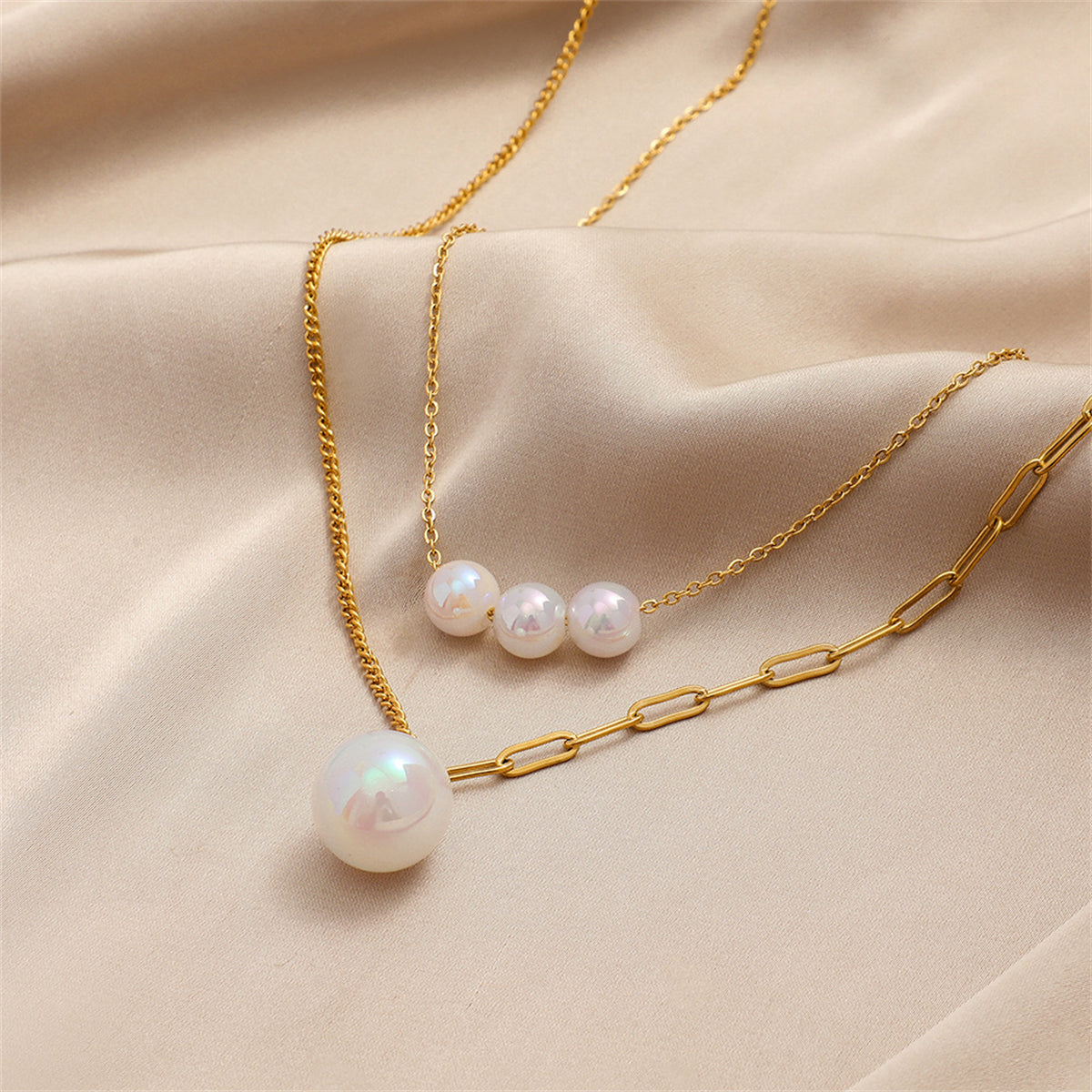 Pearl & 18K Gold-Plated Layered Pendant Necklace