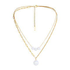 Pearl & 18K Gold-Plated Layered Pendant Necklace