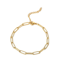 Stunning 18K gold-plated bracelet with a cut rectangle chain and small link, perfect for any occasion.