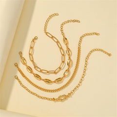 A beautiful collection of four 18K gold-plated chain bracelets, each with a secure clasp and intricate chain work.