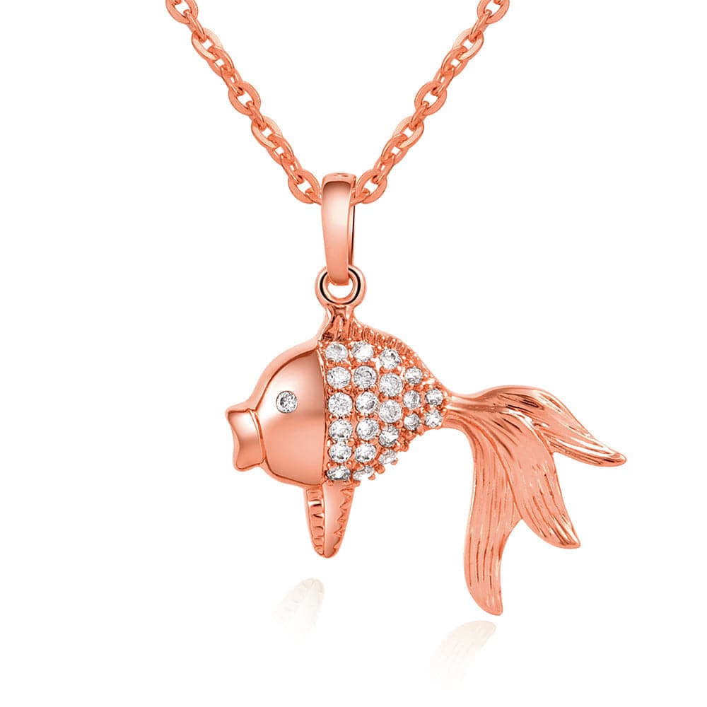 cubic zirconia & 18k Rose Gold-Plated Goldfish Pendant Necklace - streetregion