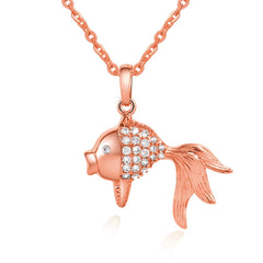 cubic zirconia & 18k Rose Gold-Plated Goldfish Pendant Necklace - streetregion