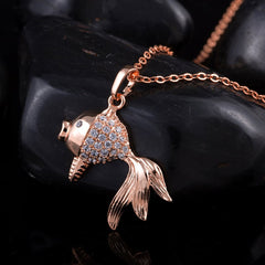 cubic zirconia & 18k Rose Gold-Plated Goldfish Pendant Necklace - streetregion