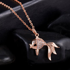 cubic zirconia & 18k Rose Gold-Plated Goldfish Pendant Necklace - streetregion