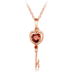 Red Crystal & 18K Rose Gold-Plated Heart Key Pendant Necklace