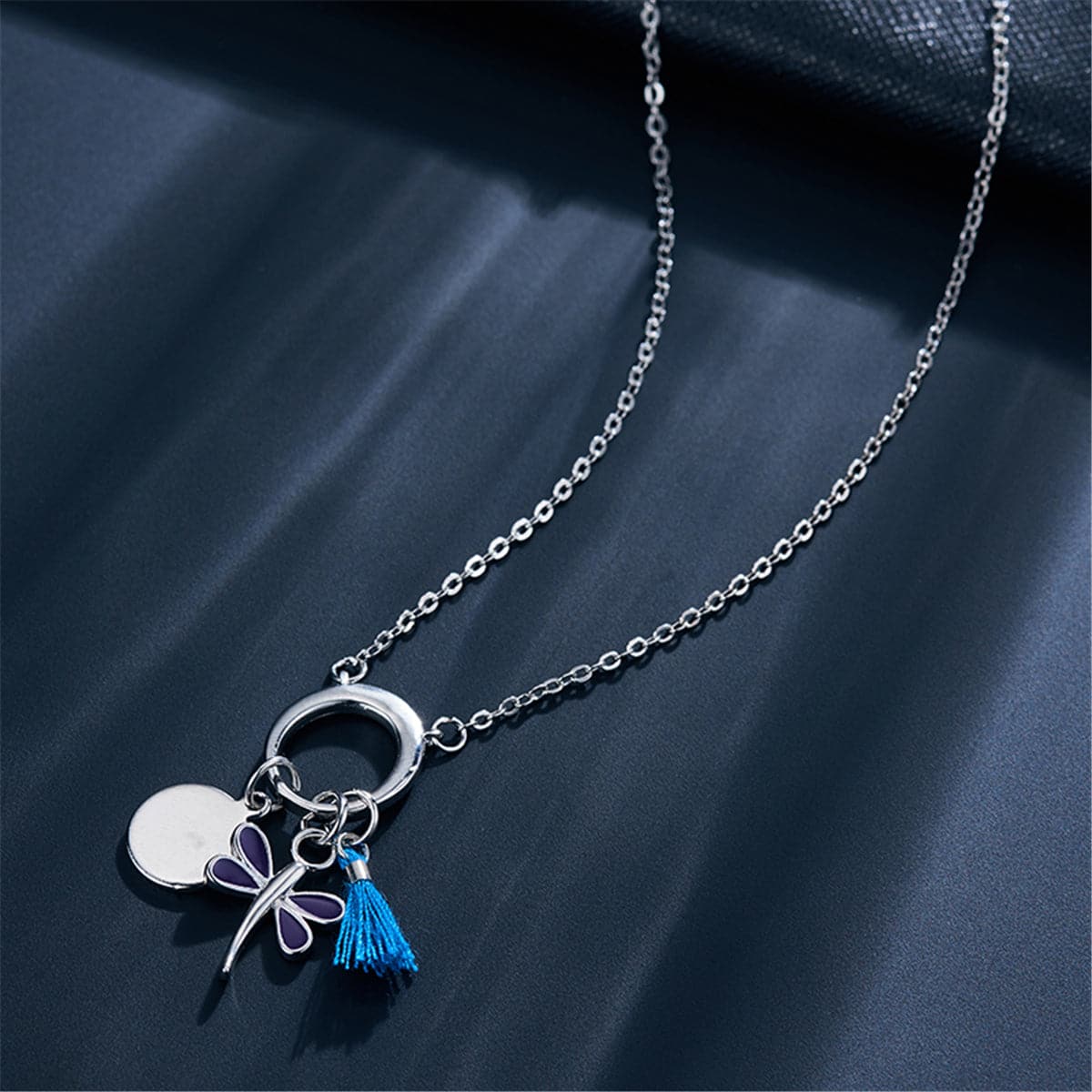 Blue & Platinum Dragonfly Pendant Necklace