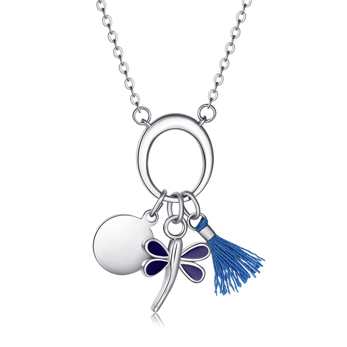 Blue & Platinum Dragonfly Pendant Necklace