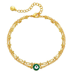 Green Enamel & 18K Gold-Plated Eye Layered Bracelet