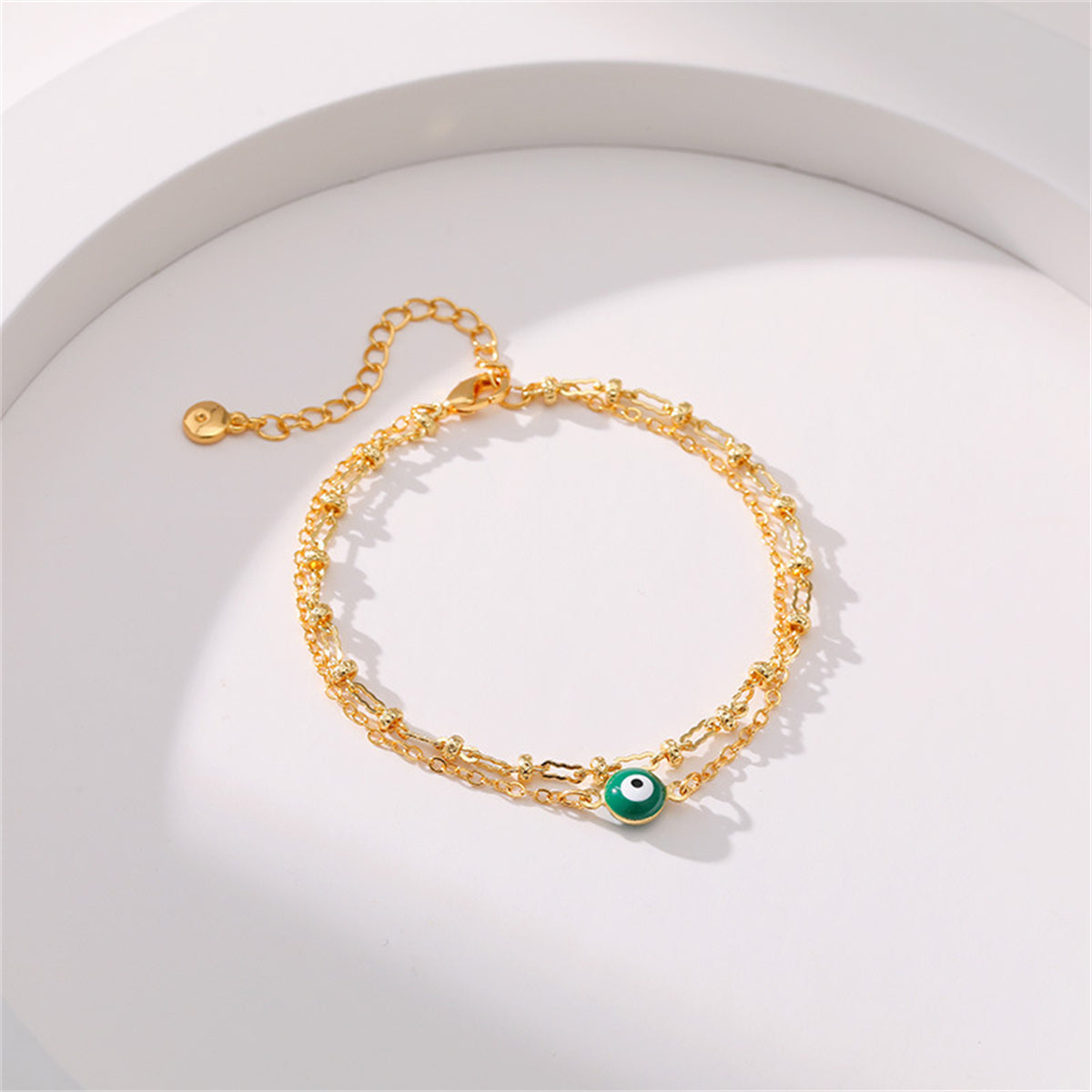 Green Enamel & 18K Gold-Plated Eye Layered Bracelet