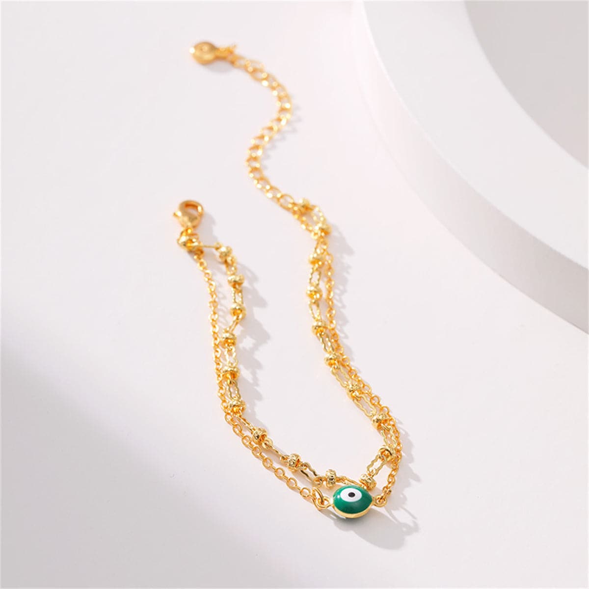 Green Enamel & 18K Gold-Plated Eye Layered Bracelet