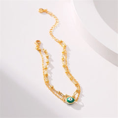 Green Enamel & 18K Gold-Plated Eye Layered Bracelet