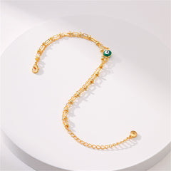 Green Enamel & 18K Gold-Plated Eye Layered Bracelet