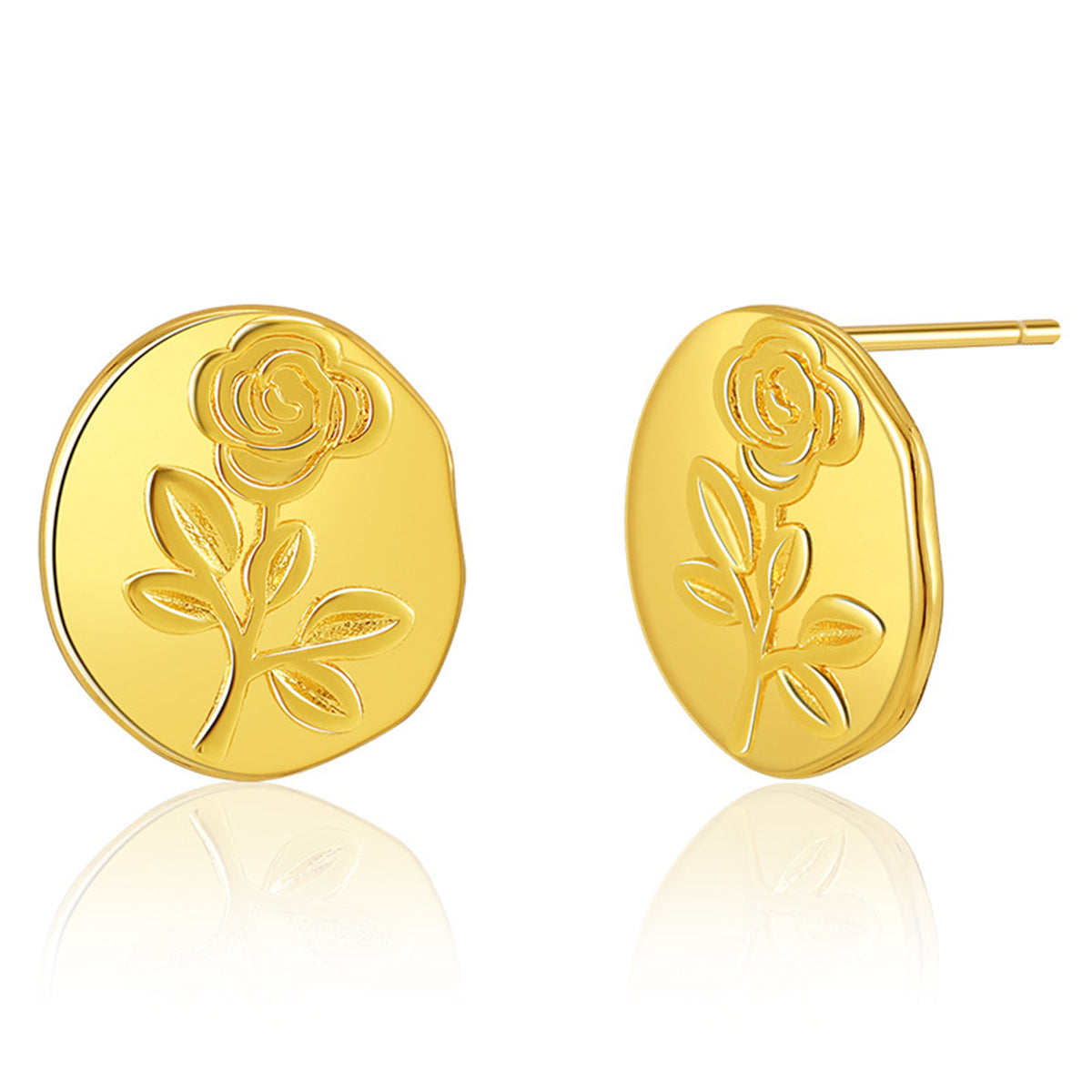 18K Gold-Plated Rose Round Stud Earrings