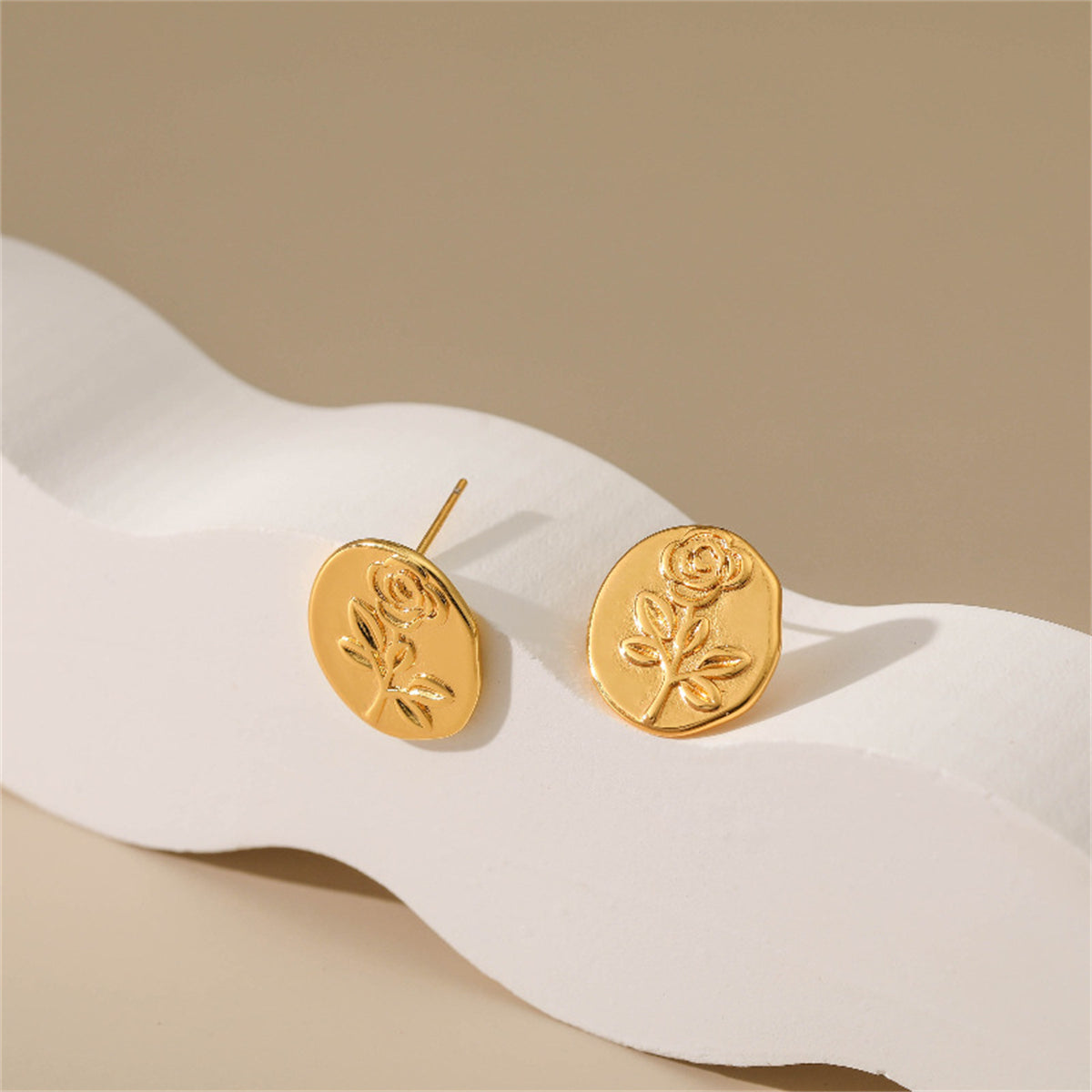 18K Gold-Plated Rose Round Stud Earrings