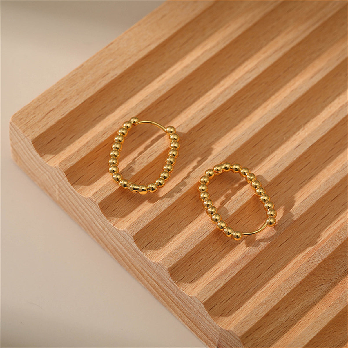 18K Gold-Plated Beaded U-Shaped Huggie Earrings