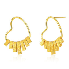 18K Gold-Plated Textured Heart Dangle Earrings