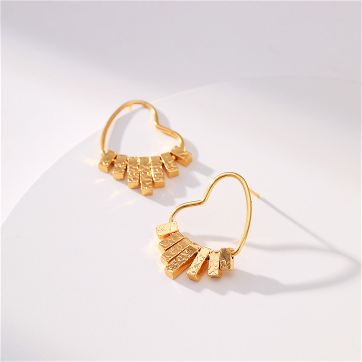 18K Gold-Plated Textured Heart Dangle Earrings