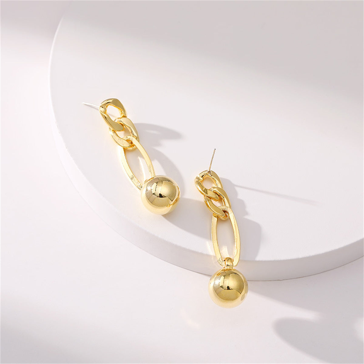 18K Gold-Plated Cable Chain Ball Drop Earrings