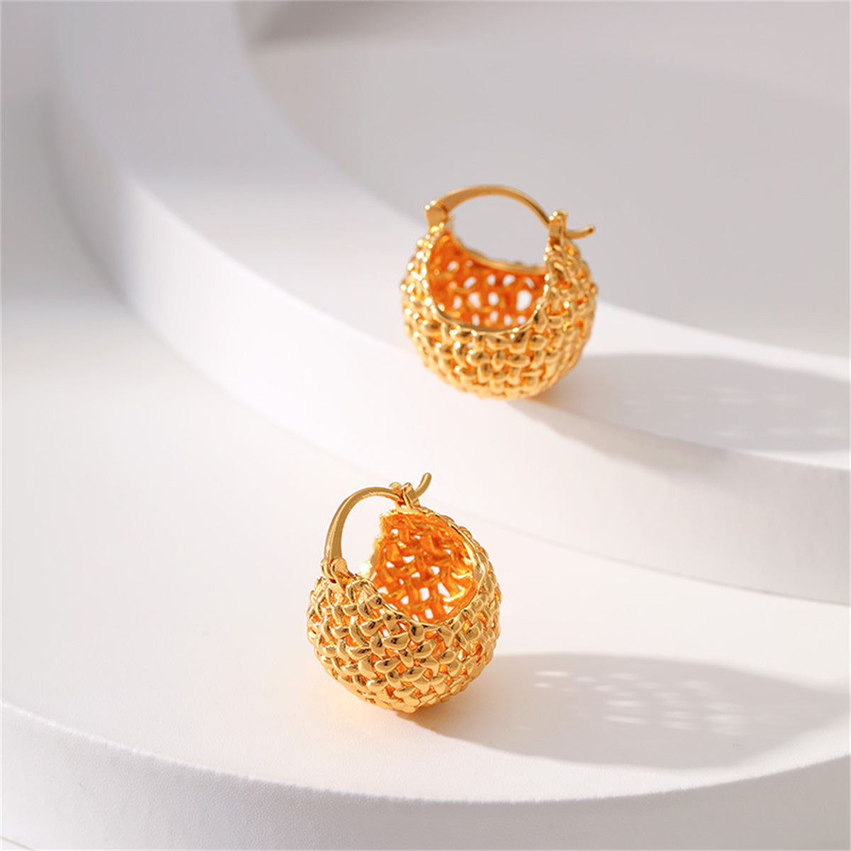 18K Gold-Plated Basket Huggie Earrings