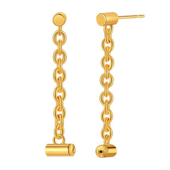 Elegant 18K gold-plated cylinder drop earrings featuring a stylish round bar design, perfect for any occasion.