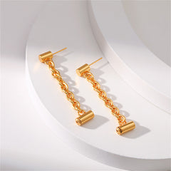 Chic 18K gold-plated cylinder drop earrings with a round bar, adding a touch of elegance to your jewelry collection.