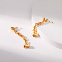 Stunning 18K gold-plated earrings with a round bar, showcasing a chic cylinder drop design for a fashionable look.