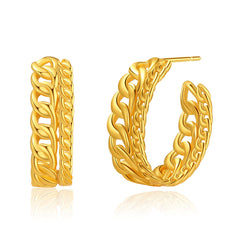 18K Gold-Plated Curb Chain Layered Huggie Earrings