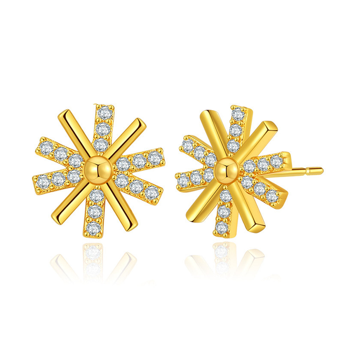 Cubic Zirconia & 18K Gold-Plated Snowflake Stud Earrings