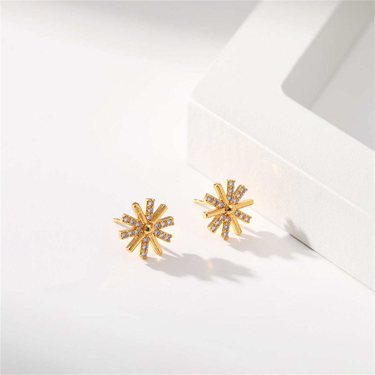 Cubic Zirconia & 18K Gold-Plated Snowflake Stud Earrings