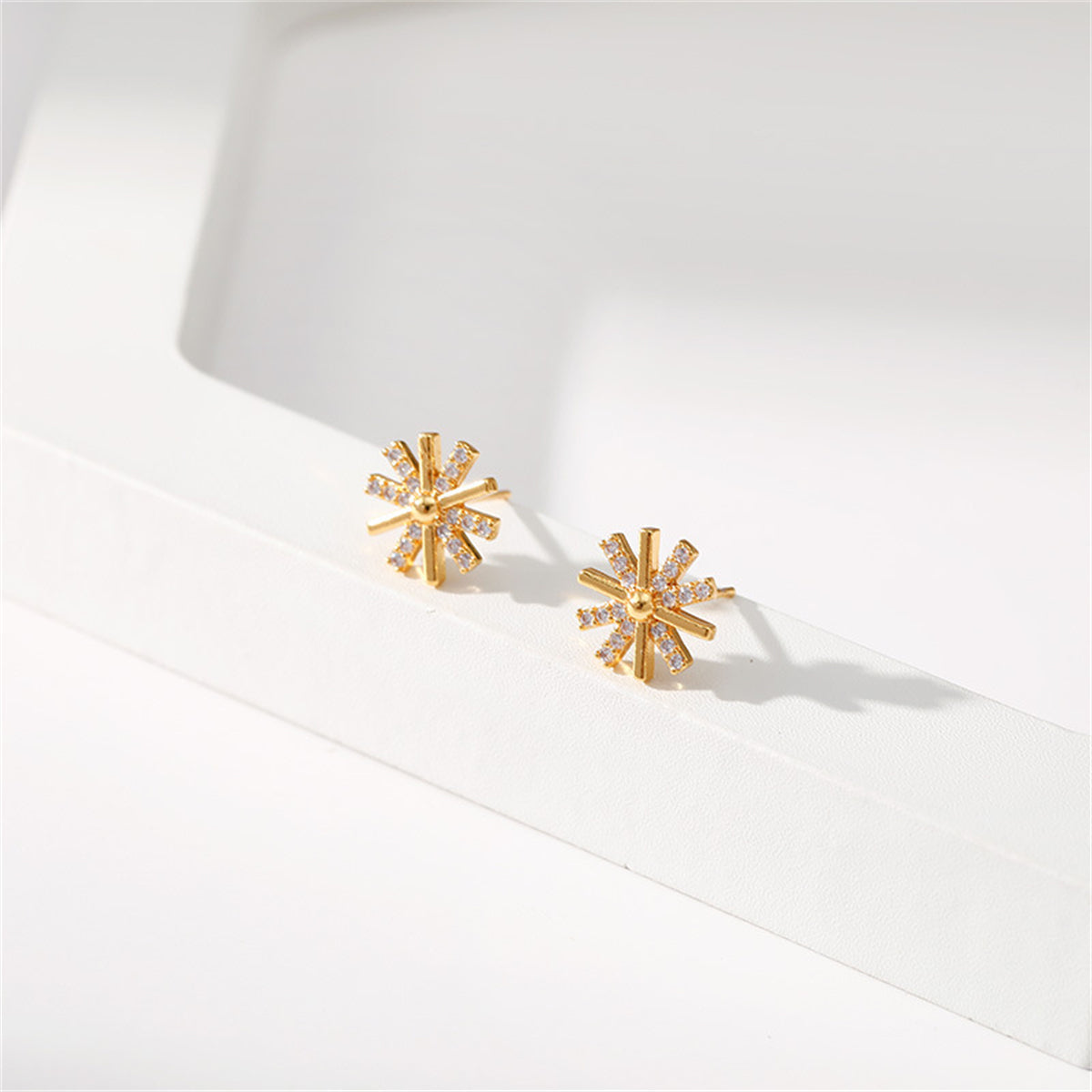 Cubic Zirconia & 18K Gold-Plated Snowflake Stud Earrings