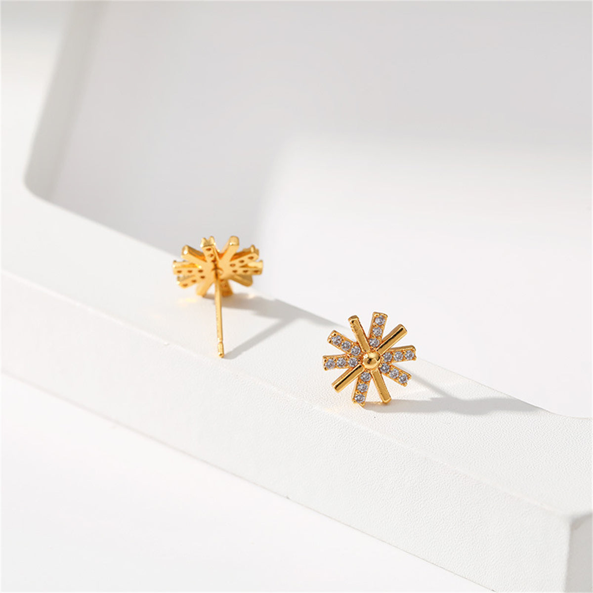 Cubic Zirconia & 18K Gold-Plated Snowflake Stud Earrings