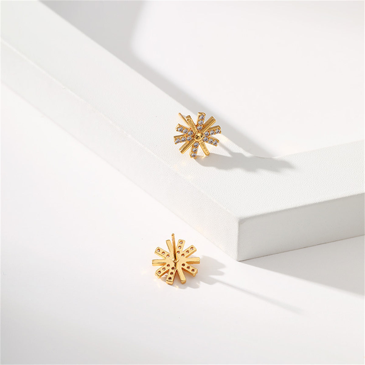 Cubic Zirconia & 18K Gold-Plated Snowflake Stud Earrings