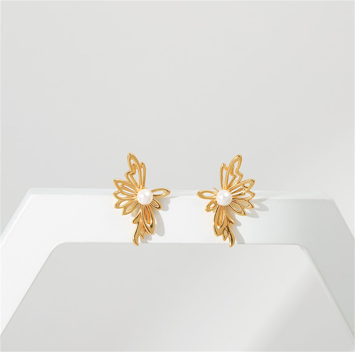 Pearl & 18K Gold-Plated Open Butterfly Stud Earrings