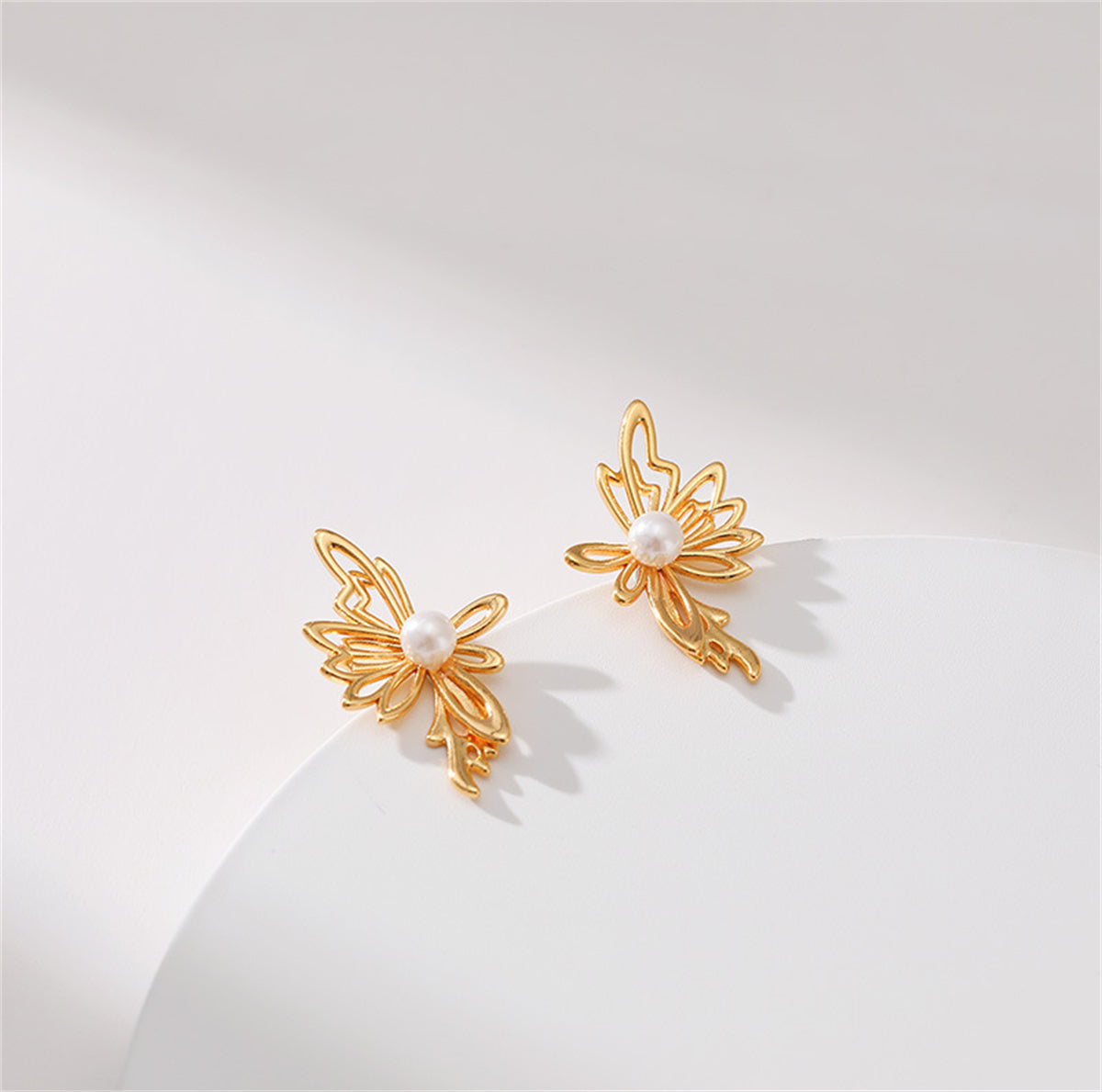 Pearl & 18K Gold-Plated Open Butterfly Stud Earrings