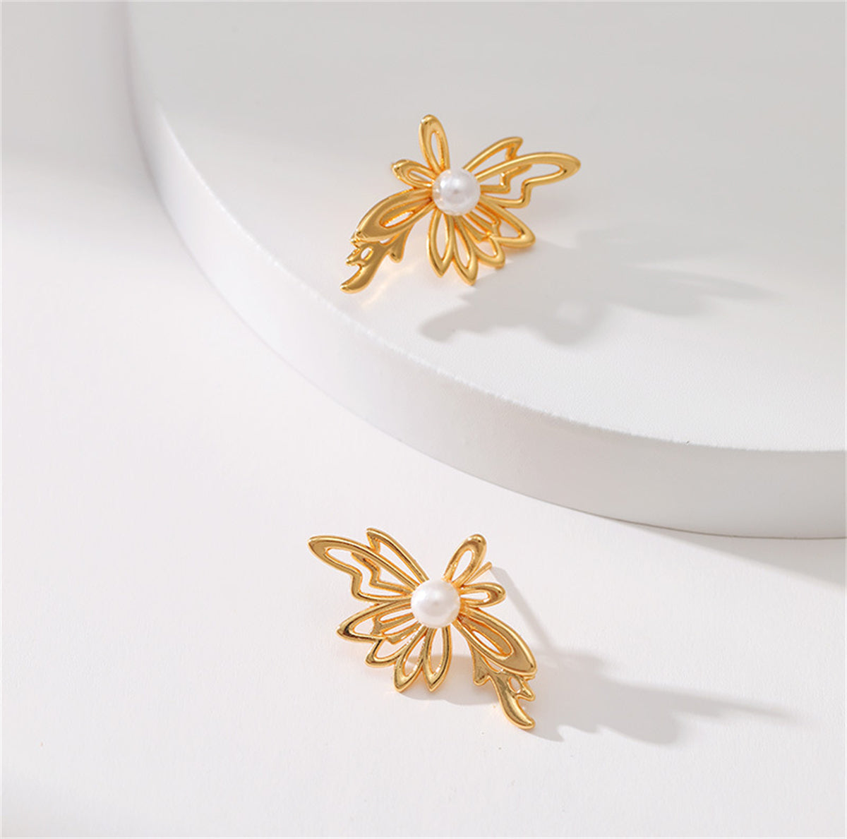 Pearl & 18K Gold-Plated Open Butterfly Stud Earrings