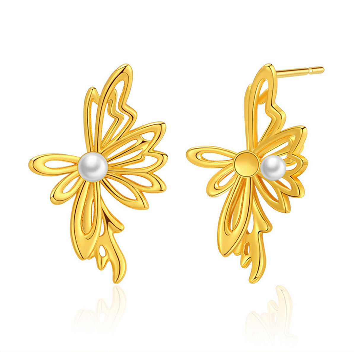 Pearl & 18K Gold-Plated Open Butterfly Stud Earrings