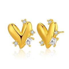 Crystal & Cubic Zirconia 18K Gold-Plated Heart Stud Earrings