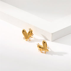 Crystal & Cubic Zirconia 18K Gold-Plated Heart Stud Earrings