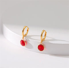 Red Crystal & 18K Gold-Plated Round Huggie Earrings