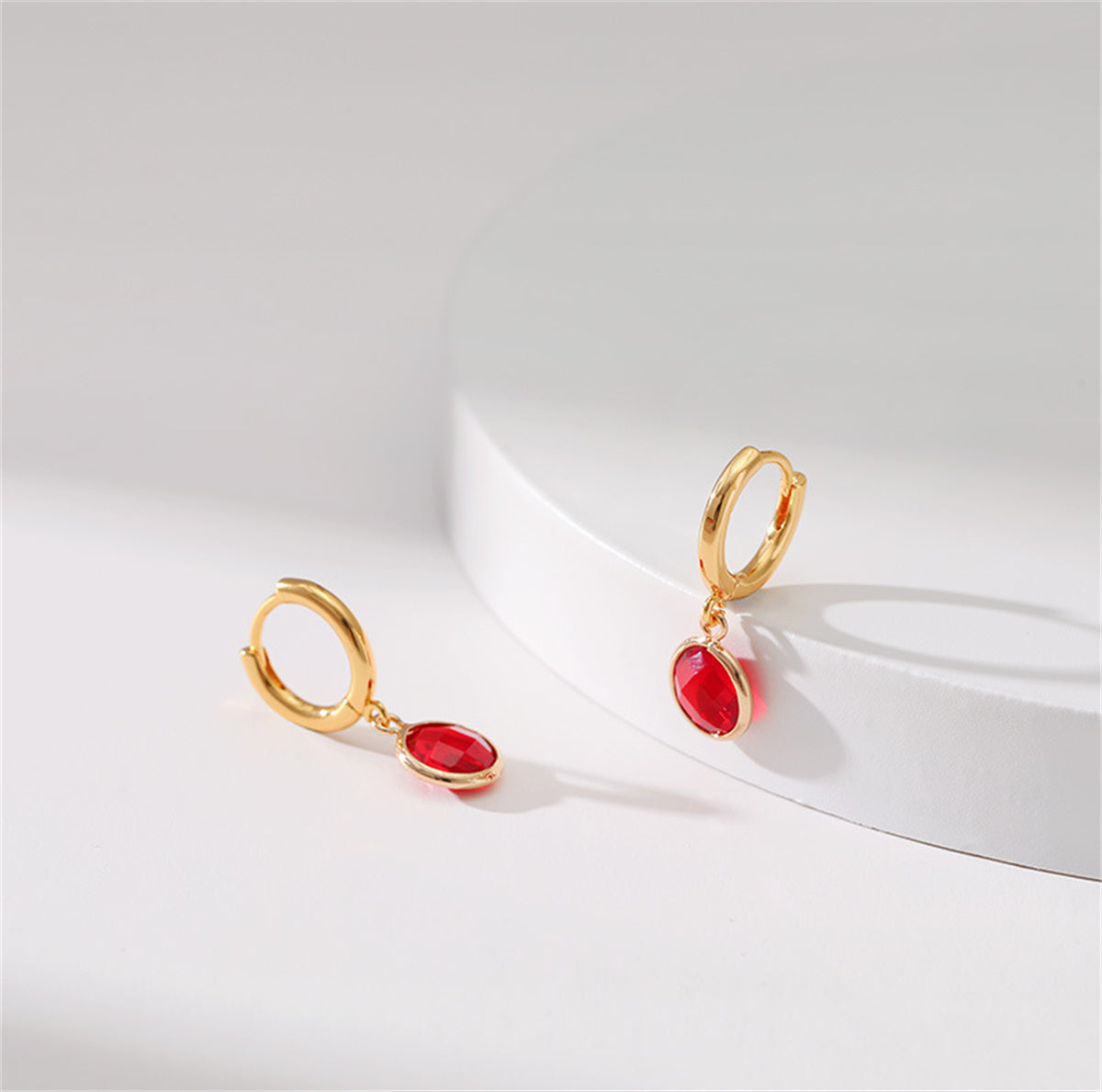 Red Crystal & 18K Gold-Plated Round Huggie Earrings