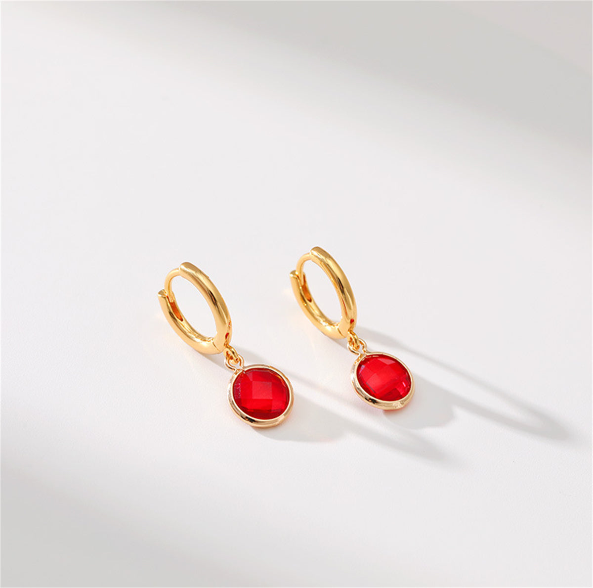 Red Crystal & 18K Gold-Plated Round Huggie Earrings